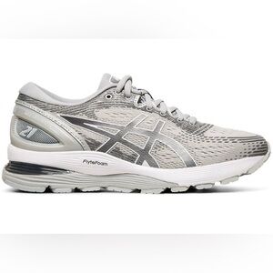 New Asics Gel Nimbus 21 Silver and White Athletic Shoes Size 11